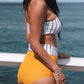 2pcs Contrast Striped Tie High Waist Bikini Swimsuit
