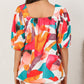 Square Neck Abstract Print Short Sleeve Blouse