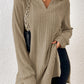 Ribbed Knit V Neck Collared Split Hem Tunic