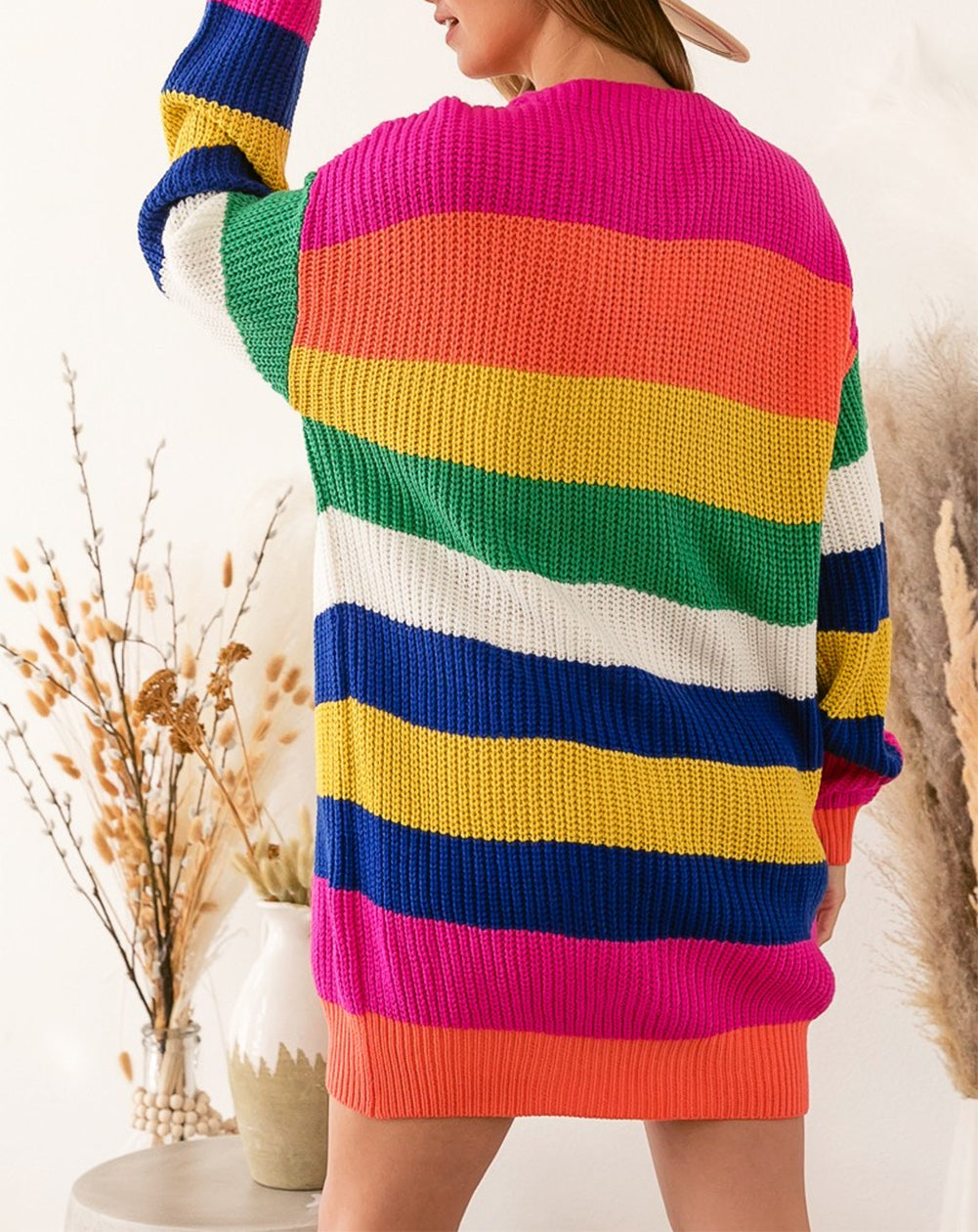 Striped Print Longline Cardigan