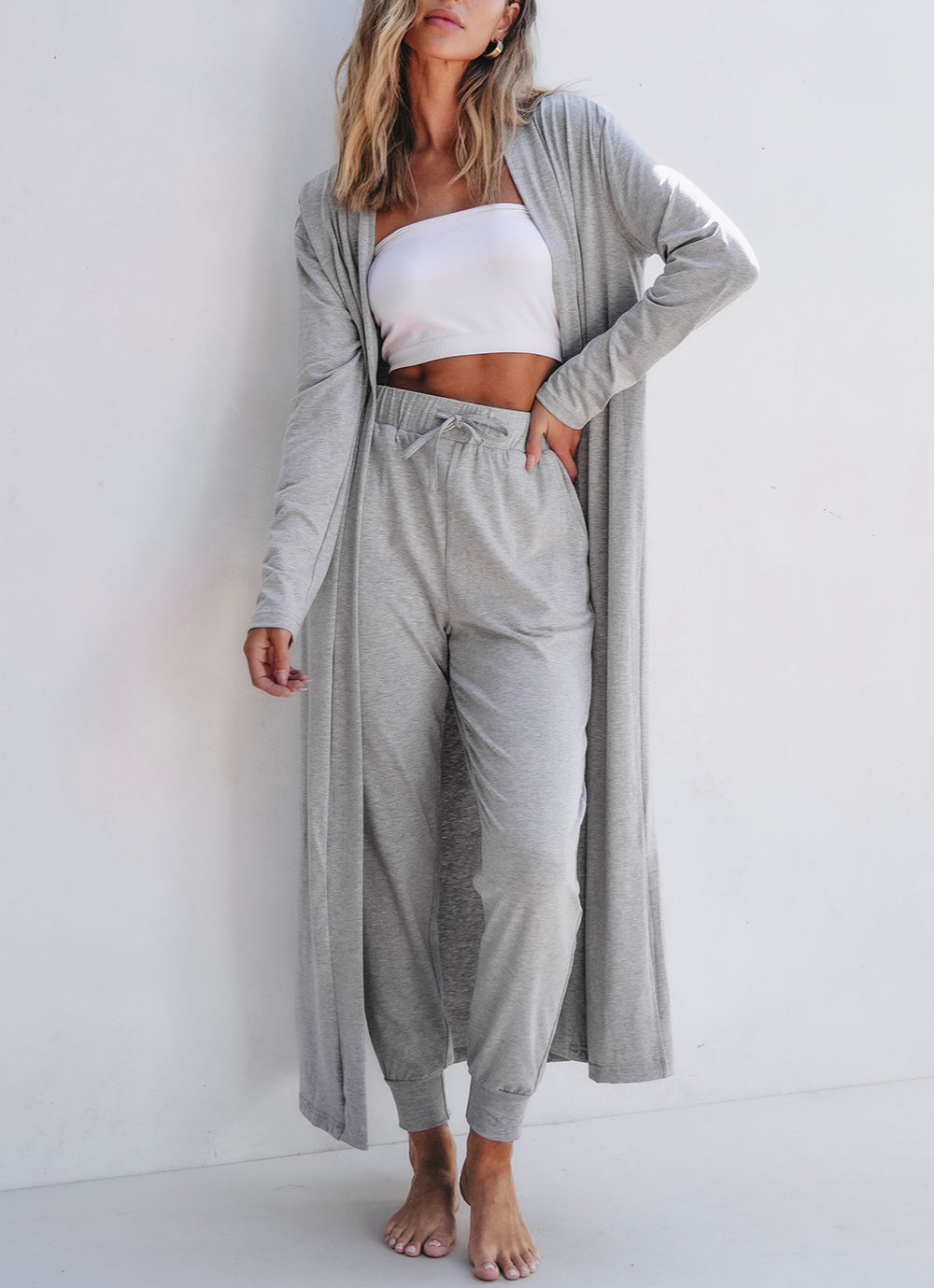 Split Long Cardigan and Skinny Pants Lounge Set