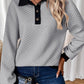 Textured Colorblock Edge Buttoned Collar Sweatshirt