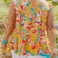 Plus Size Ruffle Trim Tie Neck Floral Peplum Tank Top