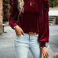 Mock Neck Puff Sleeve Velvet Blouse