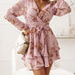 Baggy Sleeve Waist Tie Double Layer Ruffle Hem Dress