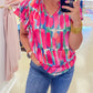 Abstract Brush Print Ruffled Sleeve Frill V Neck Blouse