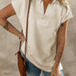 Textured V Neck Collared Short Sleeve Top