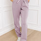 Drawstring Waist Satin Stripe Patch Straight Leg High Waist Pants