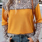 Leopard Print Waffle Knit Patchwork Top