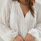 White Delicate Hollowed V Neck Lace Hem Shirt