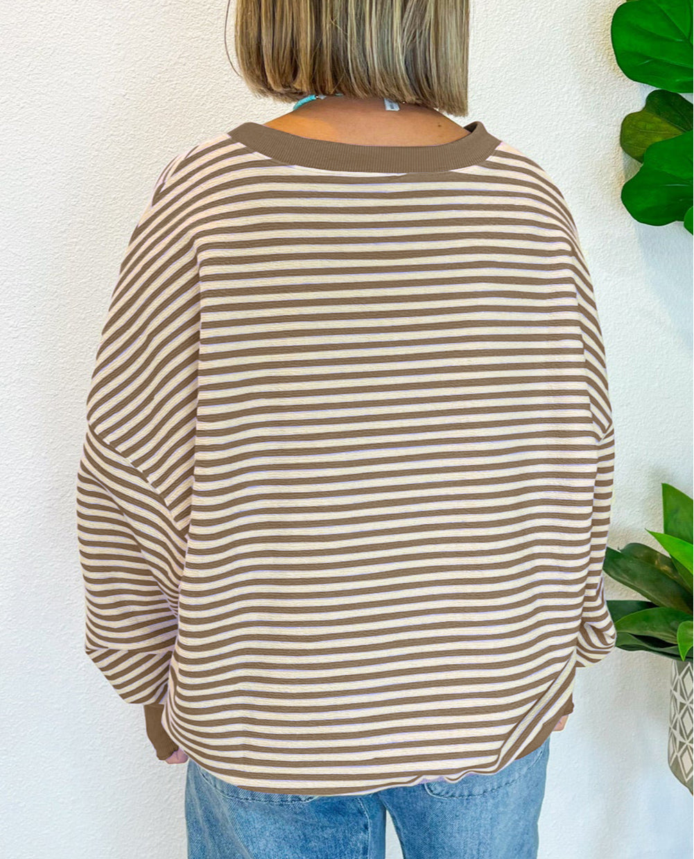 Stripe Loose Drop Shoulder Long Sleeve Top