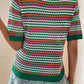 Striped Pattern Contrast Trim Pointelle Knit T Shirt
