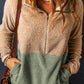 Two Tones Color Block Half Zip Fleece Sweatshirt
