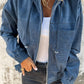 Corduroy Drawstring Hooded Pocket Zip Up Jacket