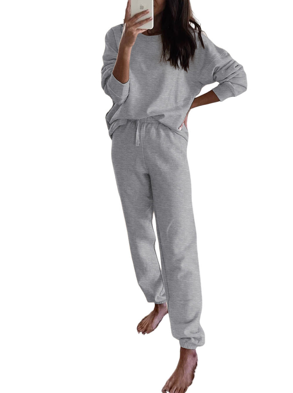 Long Sleeve Top and Drawstring Pants Lounge Outfit