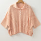 Hollowed Knit 3/4 Dolman Sleeve Buttoned Collared Sweater