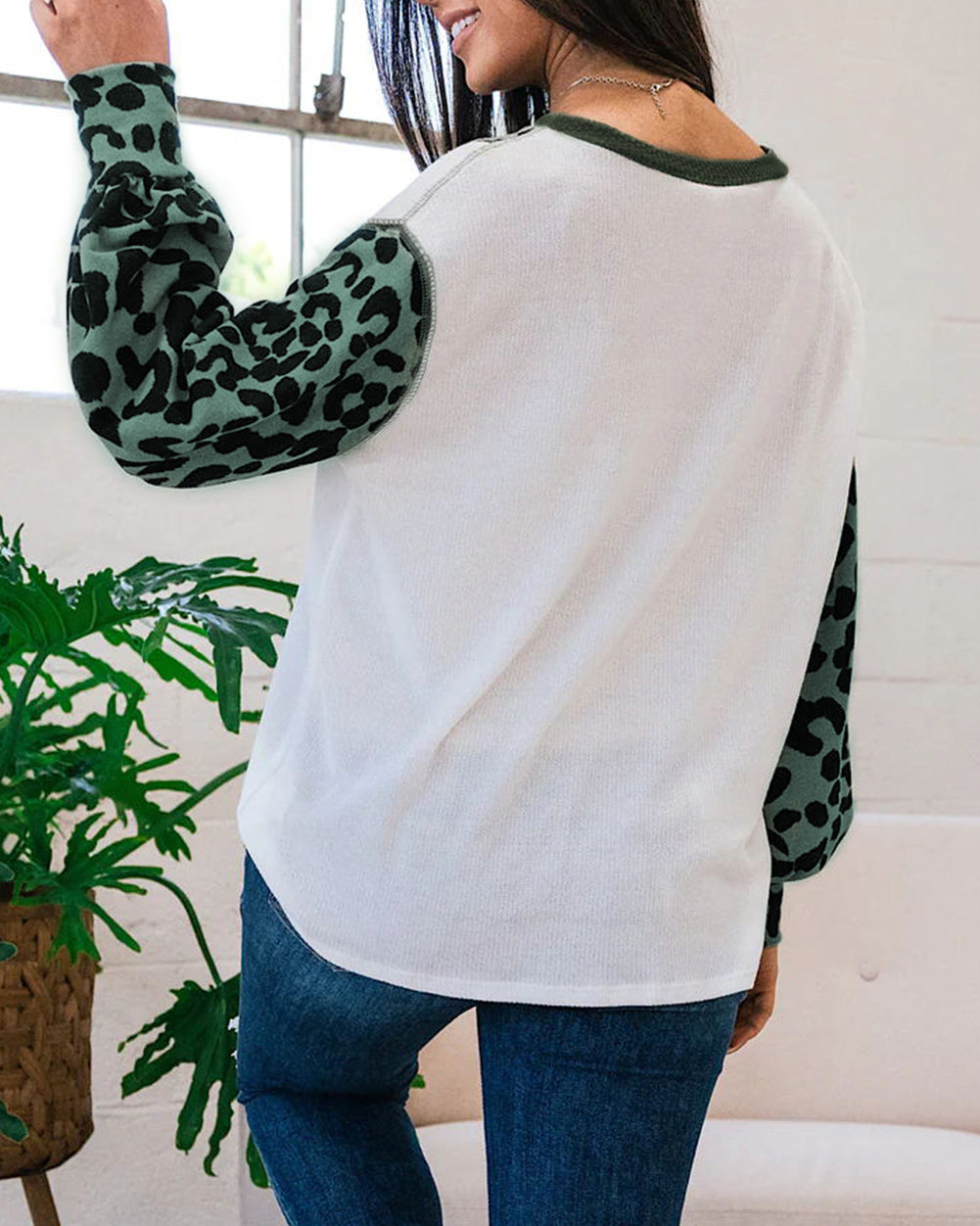 Leopard Colorblock Patchwork Knit Top