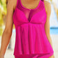 Pink Mesh Patchwork Ruffle Tankini Set