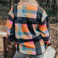 Plaid Print Pocketed Half Button Collared Sweatshirt