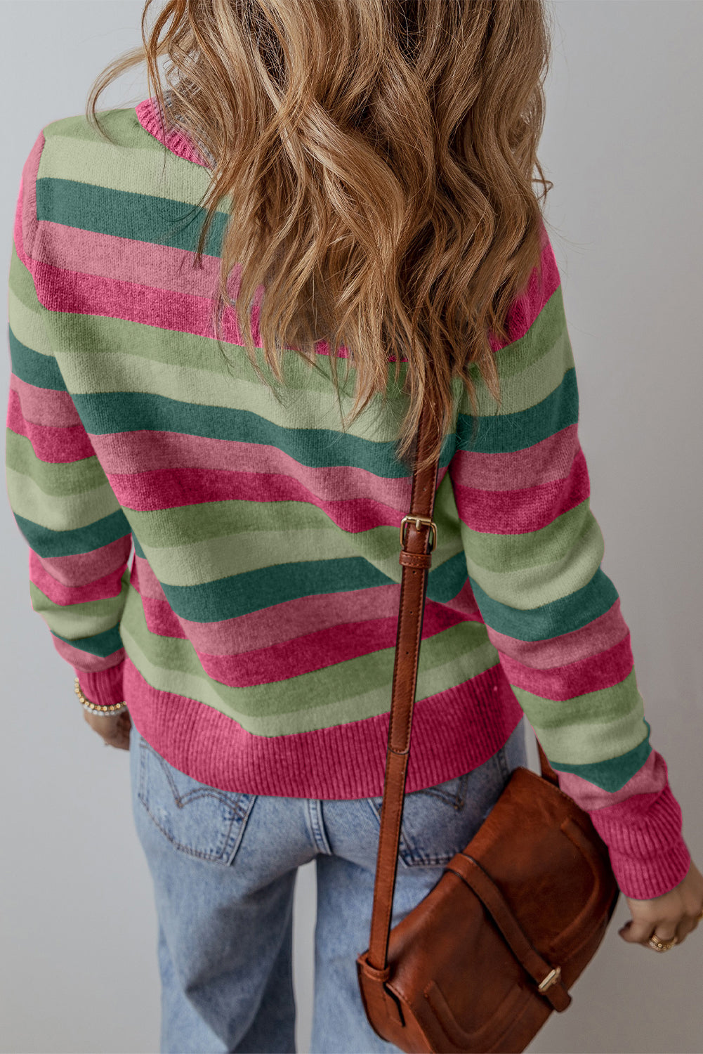 Color Block Ribbed Edge Round Neck Sweater