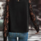 Keyhole Neckline Floral Lace Raglan Sleeve Blouse