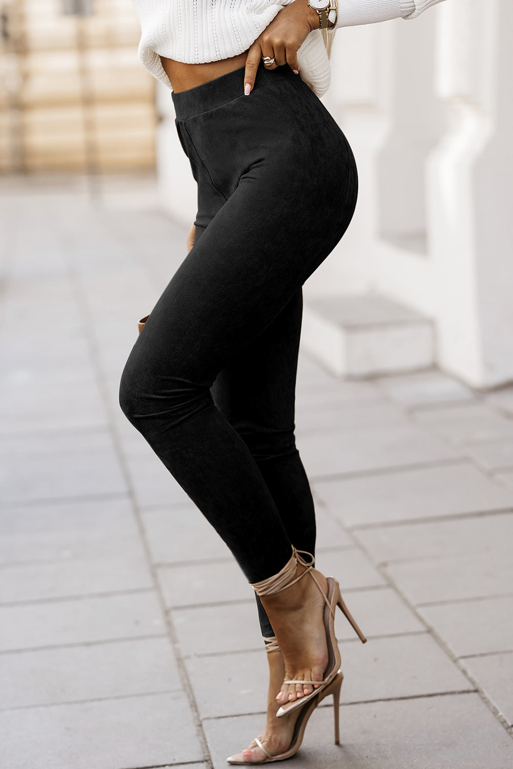 High Waist Faux Suede Skinny Leggings