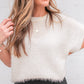 Fuzzy Eyelet Knitted Sweater T-shirt