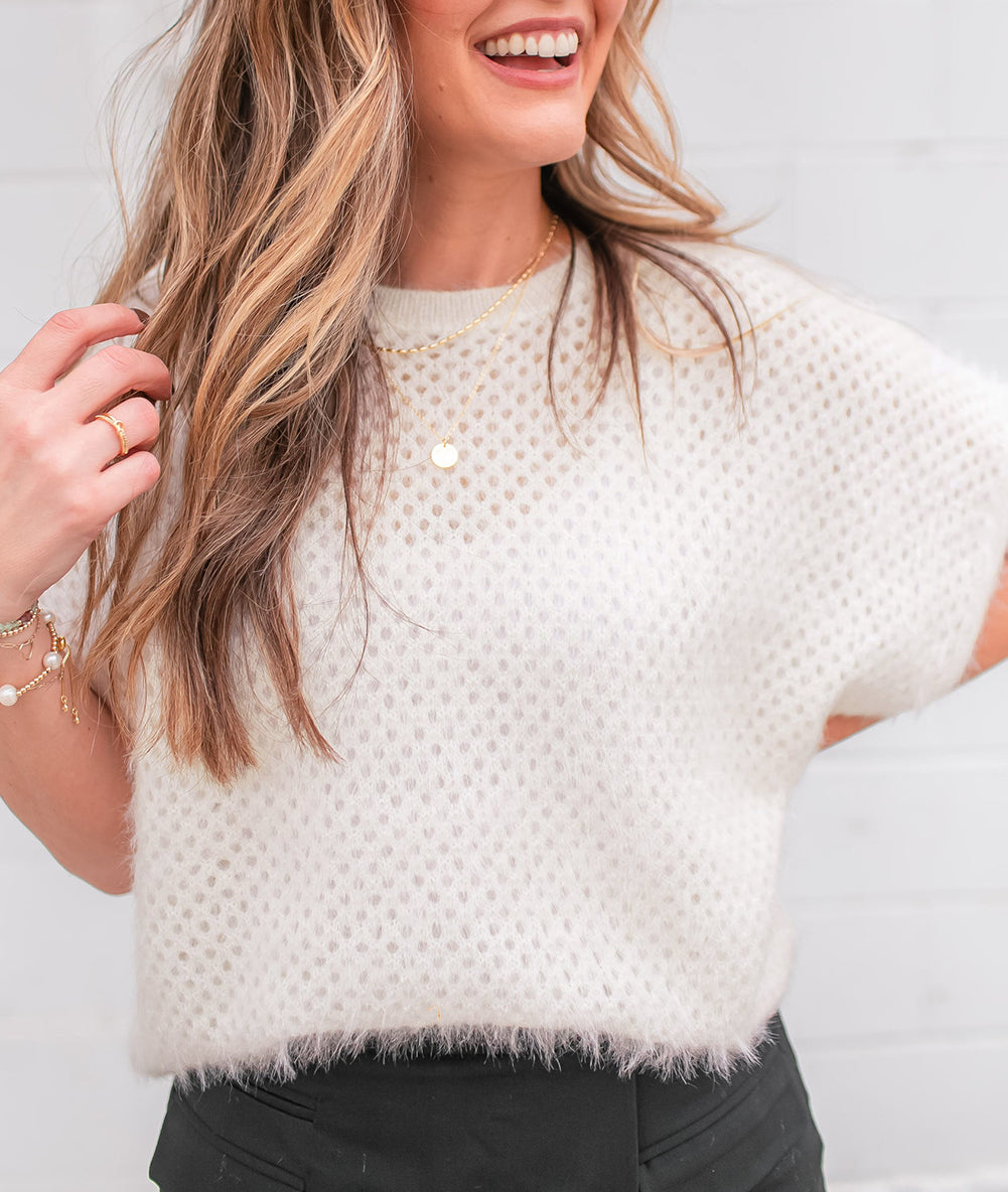 Fuzzy Eyelet Knitted Sweater T-shirt