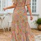 Vintage Floral Smocked Bodice Flare Sleeve Tiered Long Dress