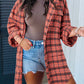 Plaid Long Sleeeve Side Split Distressed Hem Shirt