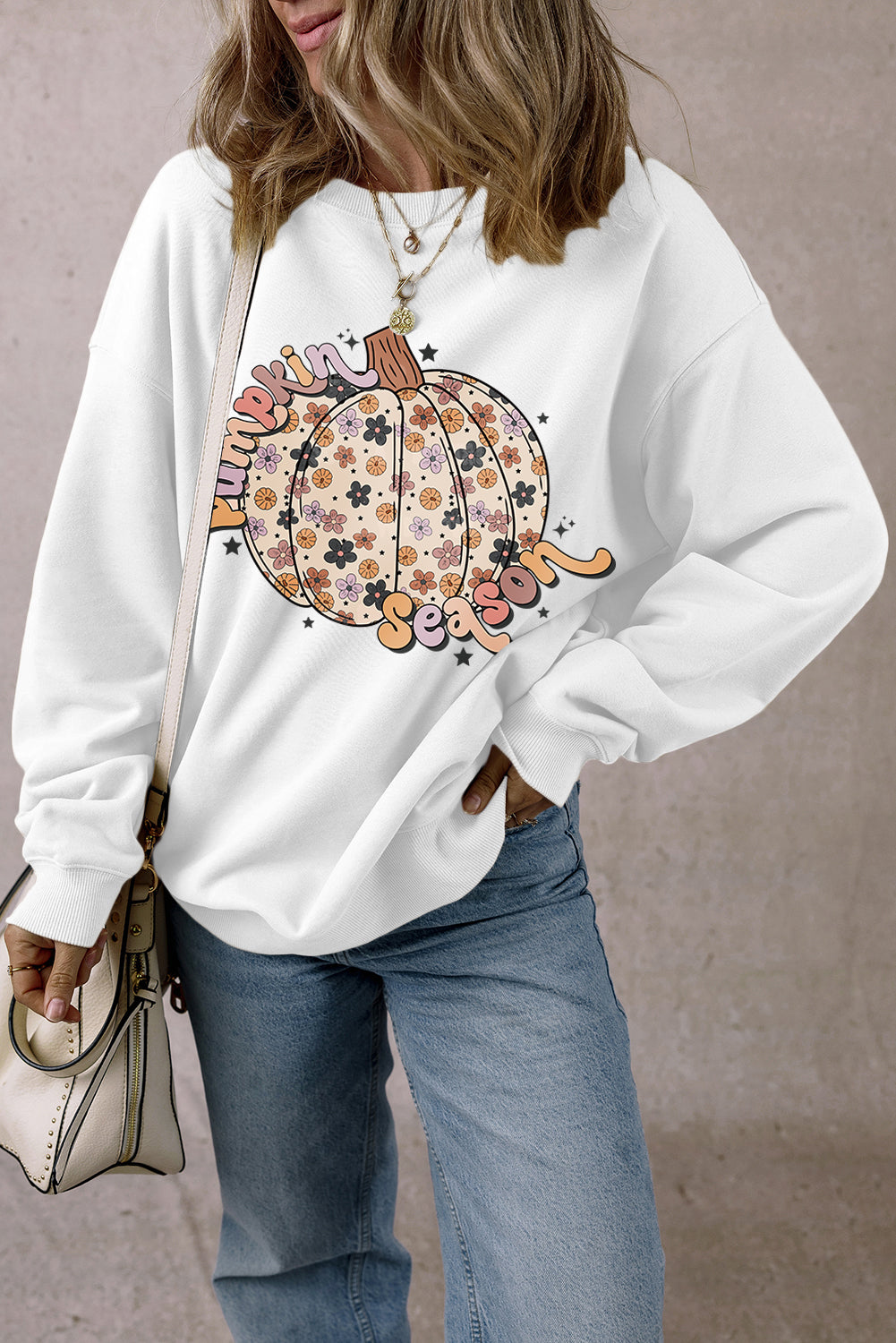 Floral Pumpkin Season Graphic Loose Sweatshirt