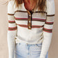 Rib Knitted Stripe Detail Henley Sweater