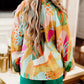 Printed Abstract Print Balloon Sleeve Notched Neck Blouse