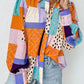 Mixed Print Button Front Cuffed Sleeve Shirt
