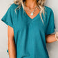 Crinkled V Neck Wide Sleeve T-shirt