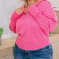 Solid Ribbed Trim Plus Size Zip Collar Sweater