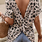 Leopard Batwing Sleeve Twist Cutout Back T-Shirt