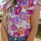 Multicolor Stand Collar Flutter Sleeves Floral Top