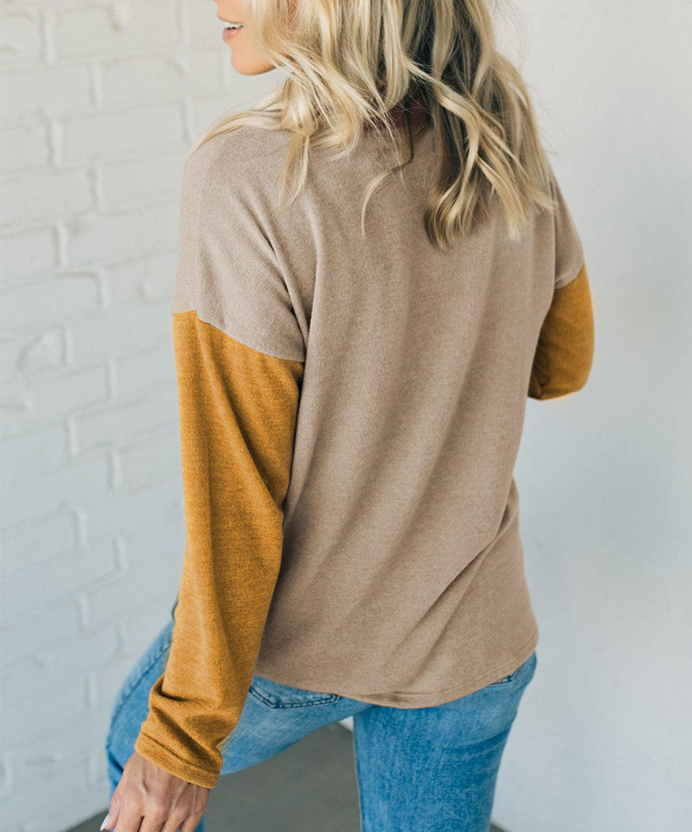 Exposed Seam Colorblock Knit Long Sleeve Top