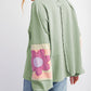 Flower Patchwork Raglan Sleeve Exposed Seam Oversized Top