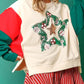 Christmas Tinsel Star Side Slits Colorblock Sweatshirt