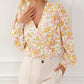 Shirred Puff Sleeve V Neck Floral Bodysuit