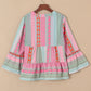 Boho Geometric Print Split Neck Ruffle Blouse