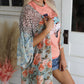 Leopard Floral Mixed Print Wide Sleeves Kimono