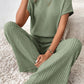 Solid Color Ribbed Short Sleeve Wide Leg Jumpsuit