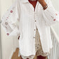 Floral Embroidered Puff Sleeve Eyelet Patchwork Shirt