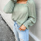 Ruffled Square Neck Cuffs Long Sleeve Blouse