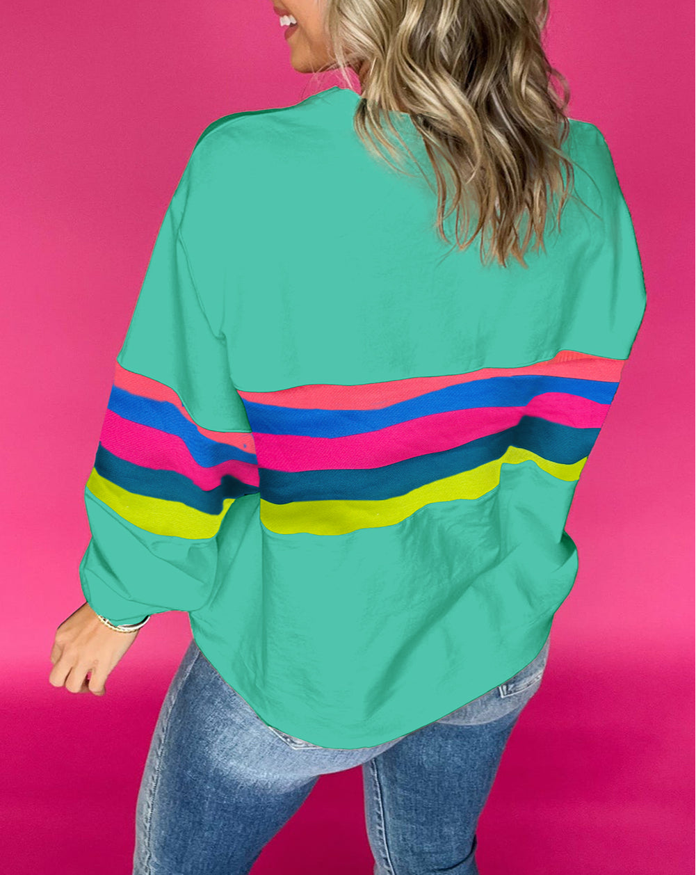 Colorful Striped Accent Long Sleeve T Shirt