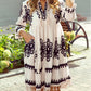 Western Pattern Print Tasseled Notch V Neck Mini Dress