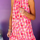 Abstract Print Frilly Neck Sleeveless Mini Dress